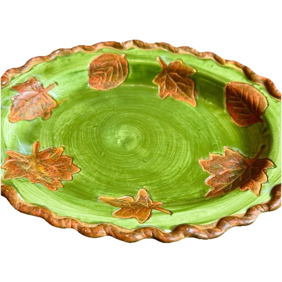 Dennis East Other - Vintage DENNIS EAST INTERNATIONAL Green Brown Leaves Serving Trinket Dish 13"